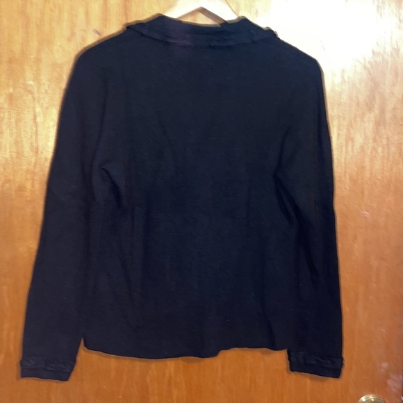 •TALBOTS•100% PURE MERINO WOOL BLACK RUFFLE TRIM 3-BUTTON CARDIGAN SWEATER MED - Picture 3 of 10
